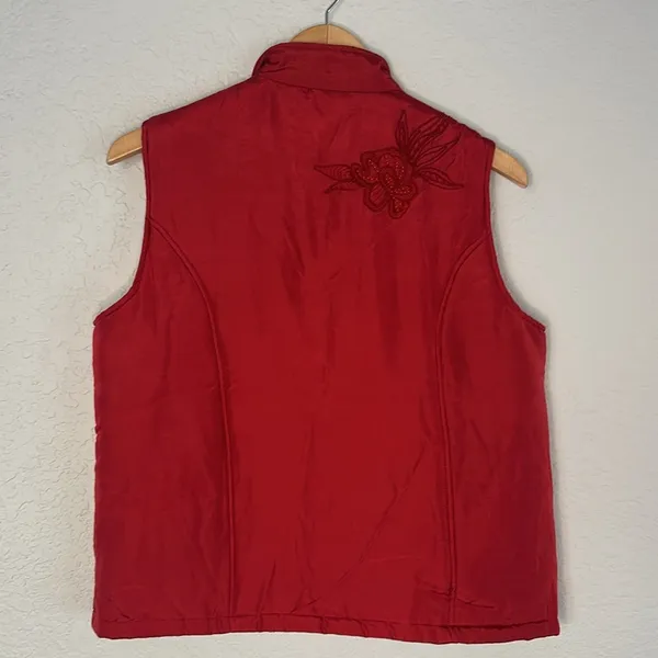 Coldwater Creek Red Puffer Vest Full Zip Embroidered Winter Christmas Holiday - Image 4