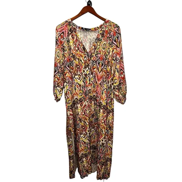 Zara Orange Pink Resort Midi Dress with Bishop Sleeves - Image 5