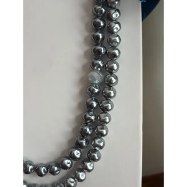 Chico's Gray 10mm Faux Pearl Beaded Necklace - Image 3