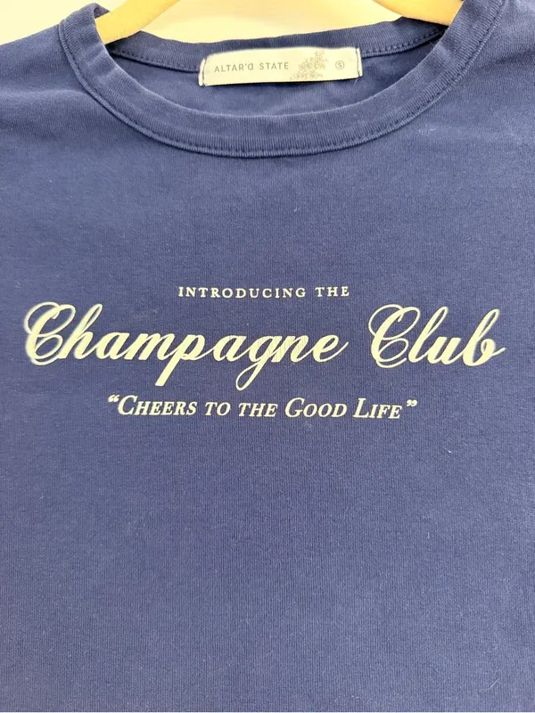 Altar'd State Navy 'Champagne Club' Baby Tee Size: small - Image 3
