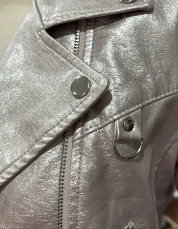 Forever 21 Metallic Pink Cropped Faux Leather Moto Biker Jacket - Image 5