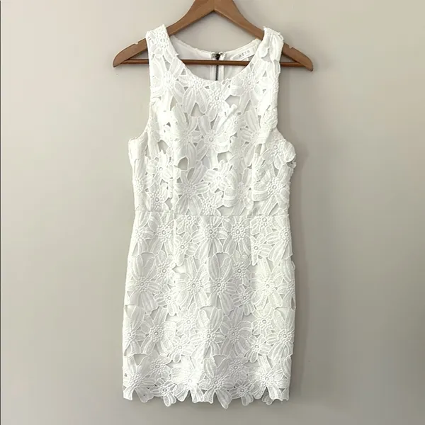 ASTR The Label Tenured Floral Lace Dress‎ Mini Size L White - Image 6