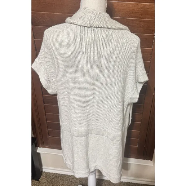 Ann Taylor Loft Lounge Cashmere Blend Open Cardigan sz M Cream short‎ sleeves - Image 4