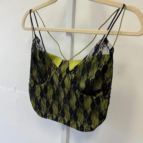 NWT Cider Lime Green Black Lace Crop Top Bustier Cami Strappy Back Sm Whimsical - Image 3