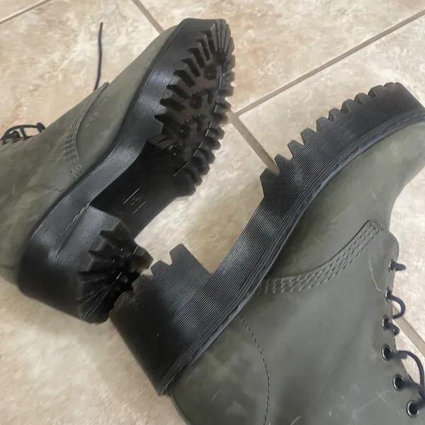 Dr Martens Shriver Hi Olive Green Leather Platform Block Heel Boots Womens 8 - Image 9
