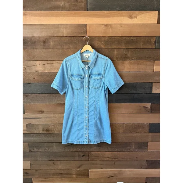 Madewell Denim Shirt Dress Snap Front Stretch Jean Dress Size 14 - Image 2