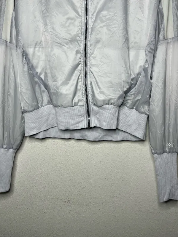Alo Yoga Dove Grey Aqua Sheer Hooded Full Zip Jacket Size Medium - Image 6