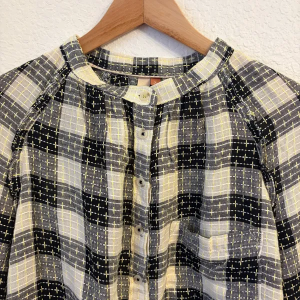 Anthropologie Pilcro Puff Sleeve Button Top M Gingham Plaid Wool Blend Cottage - Image 6