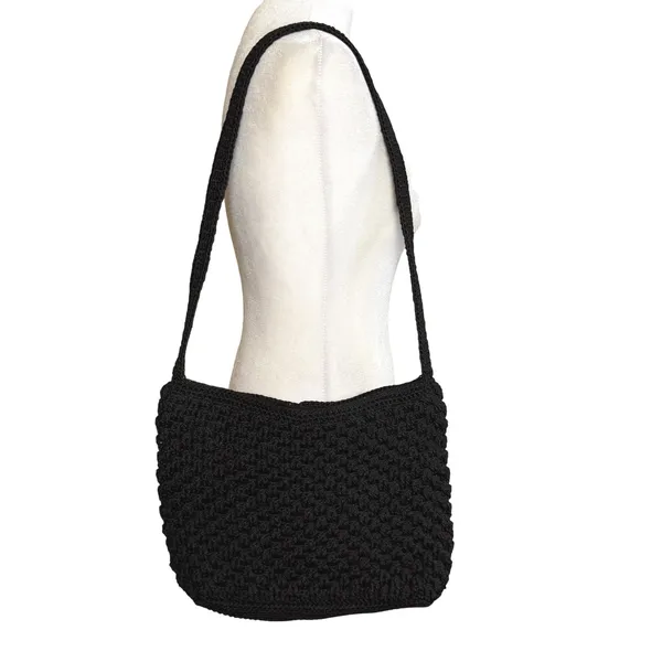 The Sak Crochet Shoulder Bag Womens‎ Medium Black Woven Boho Zipper Purse - Image 2