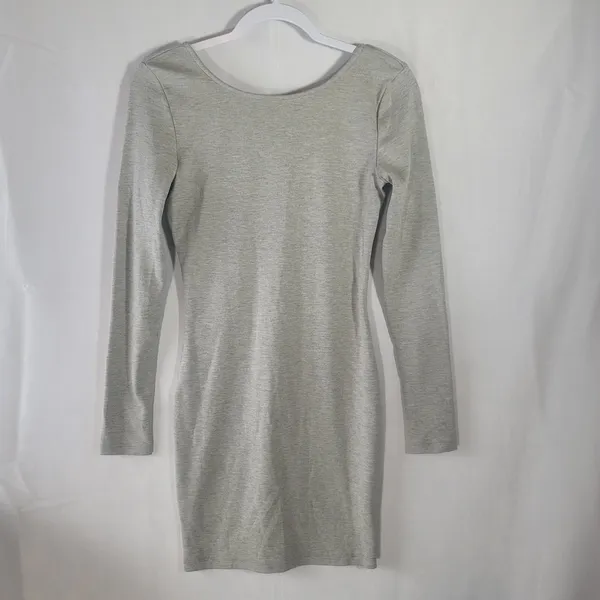 Bobi Athletic Scuba Scoop Back Long Sleeve Mini Bodycon Dress Size S Light Grey - Image 2