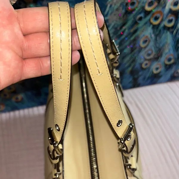 Vintage Coach Pale Yellow Beige Leather Double Handle Shoulder Bag - Image 4