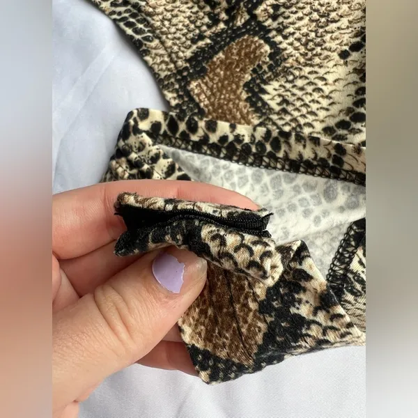 Snakeprint One Shoulder Tank Bodysuit Large Tan - Image 5