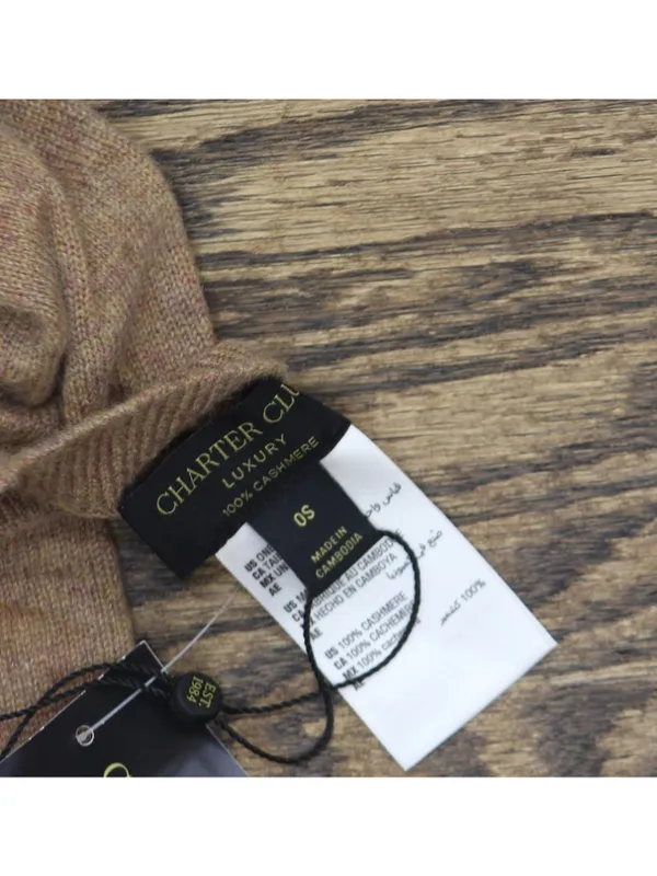 NWT Charter Club 100% Cashmere Fingerless Knit Gloves Praline Heather Brown - Image 2
