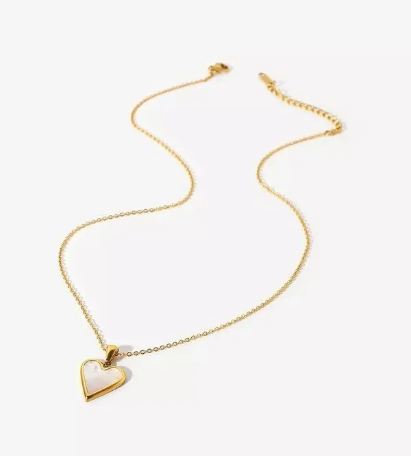 Stainless Steel Mother of Pearl Heart Pendant Necklace - Image 4