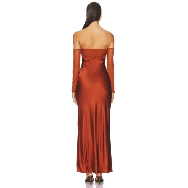 Significant Other Brianna Maxi Dress Clove Rust Off Shoulder Mesh SD250734D - Image 3
