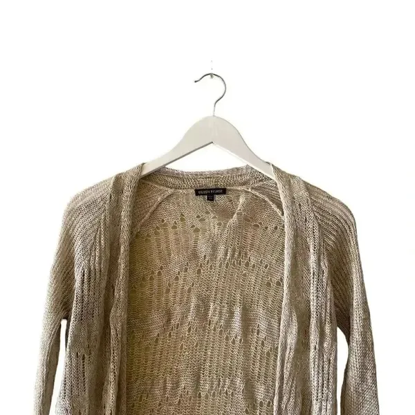 Eileen Fisher Linen Beige Embroidered Knitted Open Cardigan Sweater SZ XS - Image 2