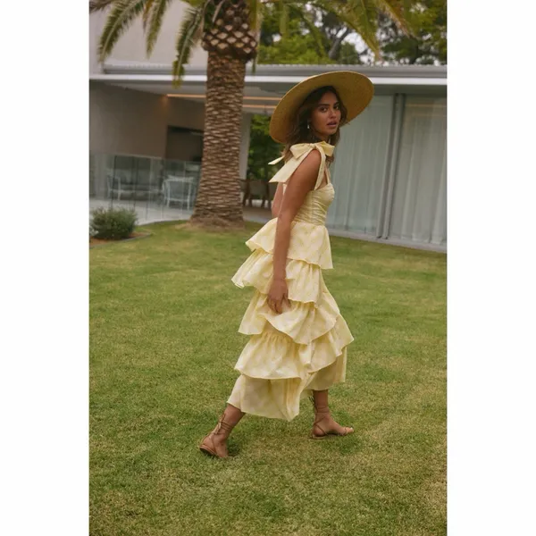 Sofie the Label Dalia Yellow Gingham Tiered Maxi Dress - Image 8