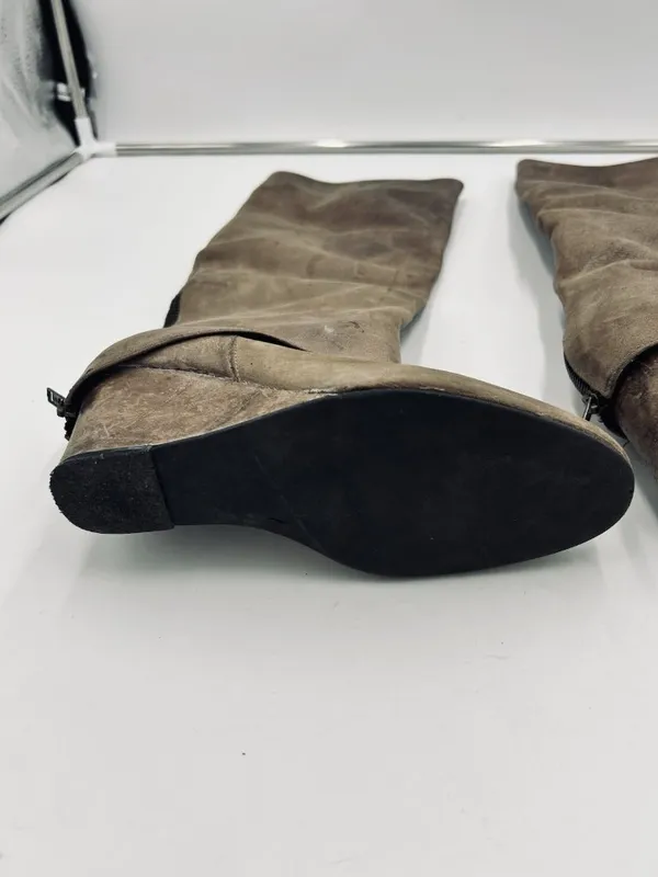 Steven by Steve Madden Taupe Leather 18" High Sz 6.5M Wedge Knee Boots - Image 12