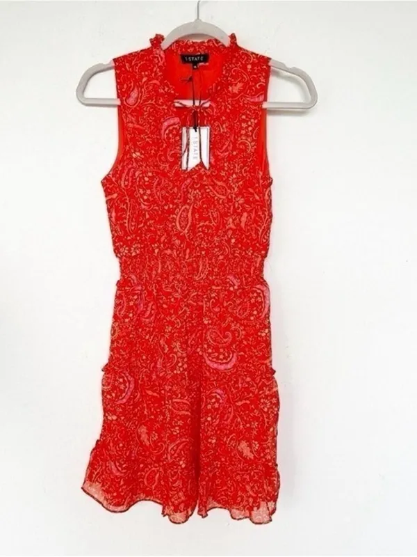 NEW Anthropologie Paisley tiered Mini Dress Sleeveless XSMALL Orange pink - Image 2