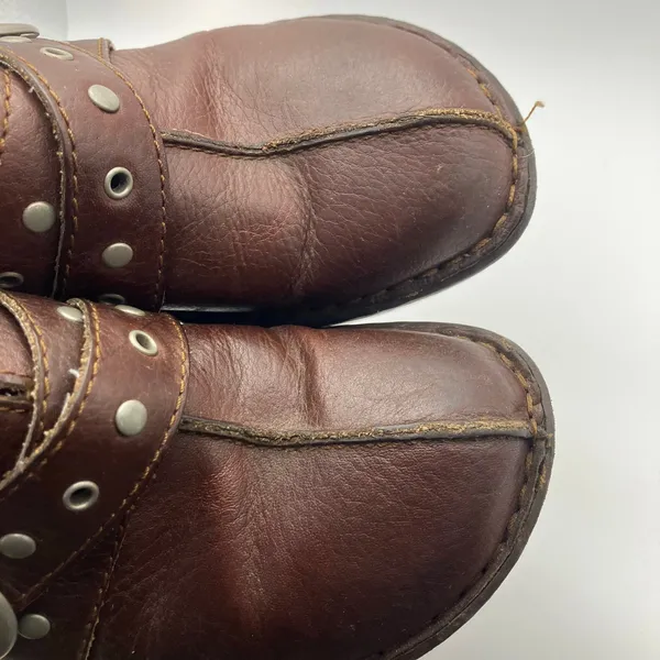 b.ø.c Brown Leather Clogs Slides Studded Buckle Comfort Shoes‎ Women’s 8 BC6650 - Image 2