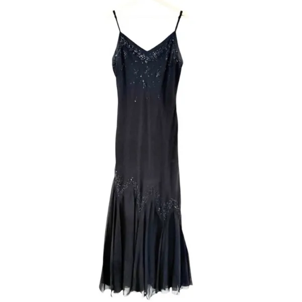 R&M RICHARDS Long Maxi Chiffon Beaded Spaghetti Strap Cocktail Dress - Image 2