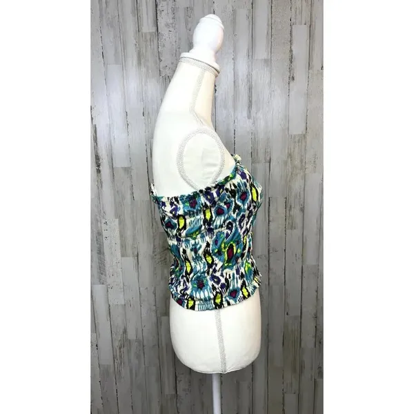 Anthropologie Women's Smocked Tube Top XS Blue/Green Ikat Print Strapless‎ Tank - Image 3