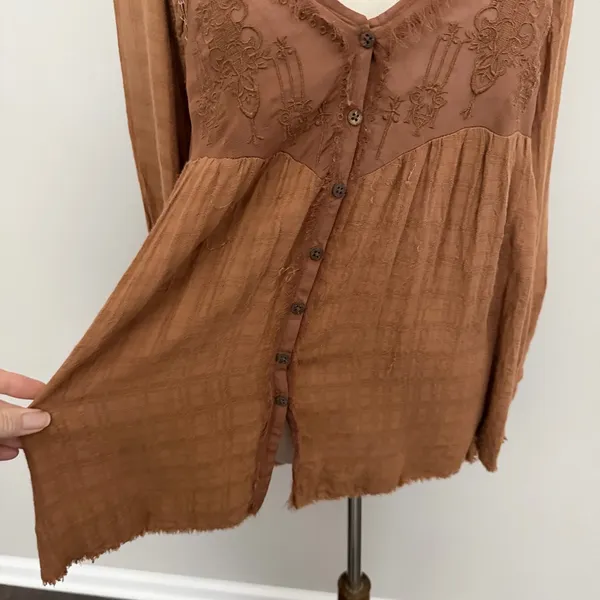 Free People Top Babydoll Embroidered Floral Braided Boho Festival Peasant Rust - Image 6
