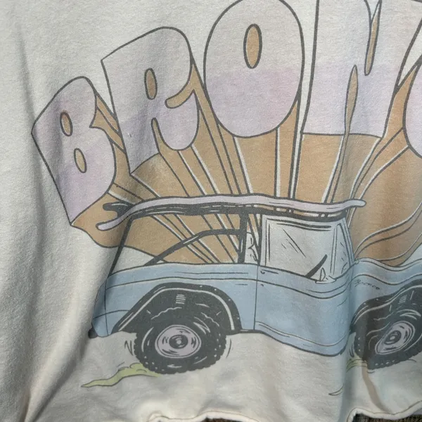 American Eagle Tan Ford Bronco Graphic Raw Hem Cropped Tee Shirt M Surf Summer - Image 3