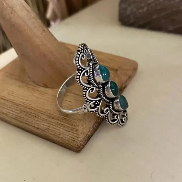 Green Onyx Boho Sterling Silver Gemstone Ring Size 9.5 Silver - Image 4