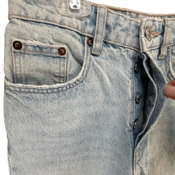 Zara Button Fly Straight Leg Jeans Womens 2 Blue Light Washed Denim Raw‎ Hem - Image 2