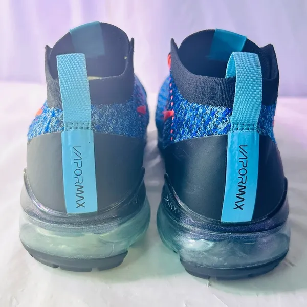 Nike Flyknit VaporMax 3 in Blue with Coral Swoosh - Image 7