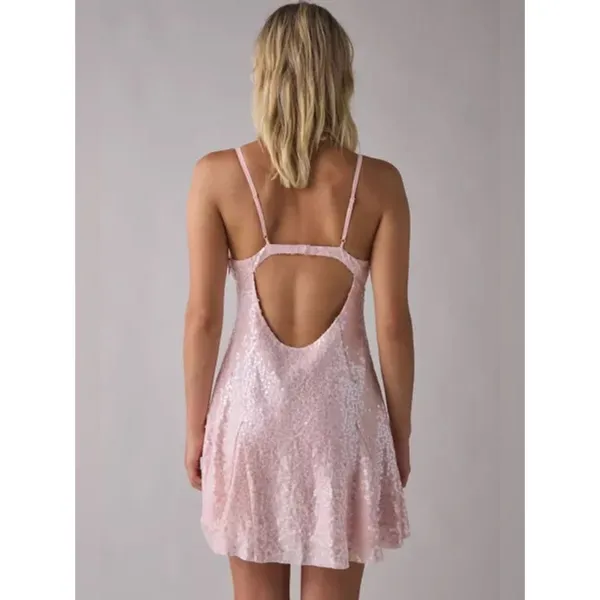 Urban Outfitters Liv Sequin Open Back Fit-And-Flare Mini Dress - Image 3