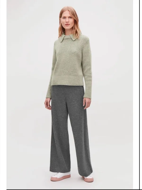 COS Charcoal Grey Wide-Leg Trousers size small wool blend - Image 2