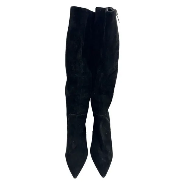Nine West Black Leather Knee High Block Heel Pointed Toe Boots Size 6.5 M - Image 4