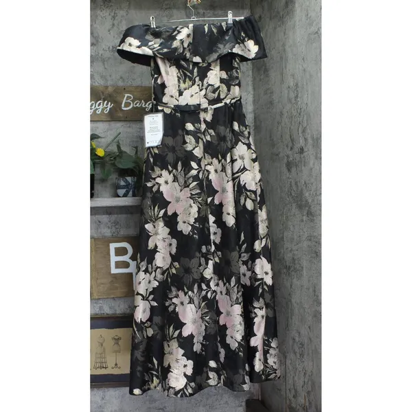 XSCAPE Womens Metallic Jacquard Off-The-Shoulder Gown 6941X Black Rose Multi 4 - Image 2