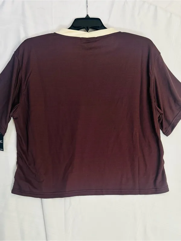 Boohoo DSGN SPORT Brown Athletic Football, V-Neck Top with Cream Trim - Image 6