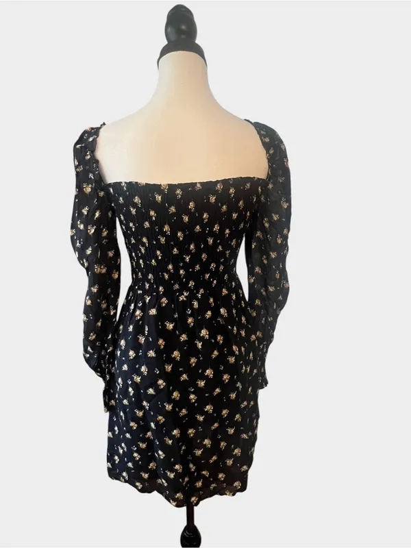 Maje Rithik Black Camel Floral Smocked Mini Dress Size 36 US 4 Small - Image 6