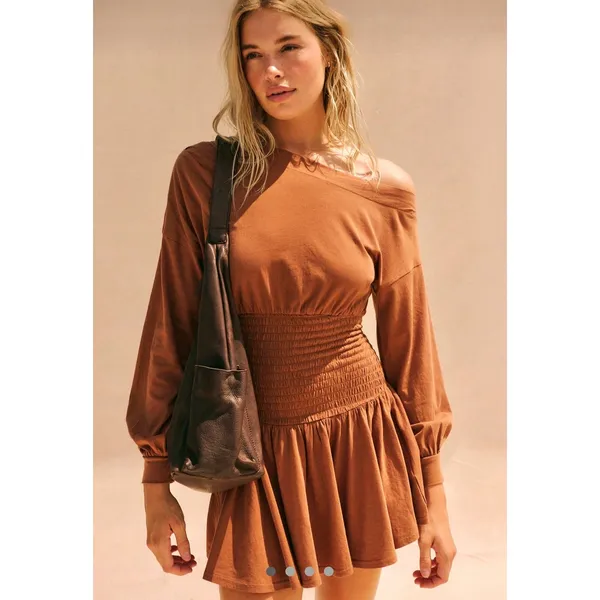 Free People Scorching Hot Long Sleeve Mini Dress Argan Oil M - Image 2