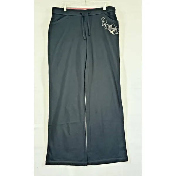 Apt.‎ 9 Active Wear Womens Black Wide Leg Yoga Pants Drawstring Graphic - Image 2