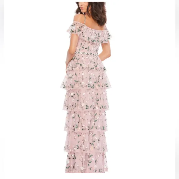 Mac Duggal 9069 Mauve‎ Off Shoulder Floral Embroidered Ruffle Tiered Gown NWT 10 - Image 3