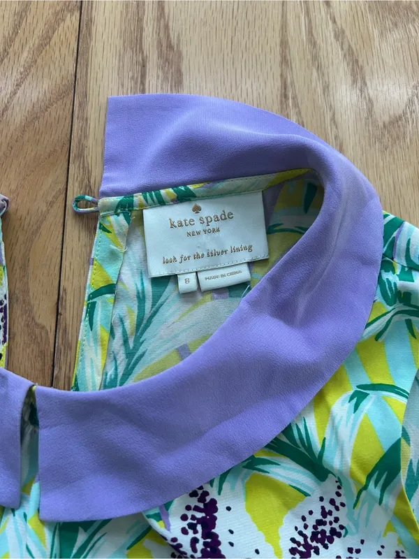 Kate Spade Neal Silk Flora Peter Pan Collar Dress Yellow Tropical Floral Size 8 - Image 4