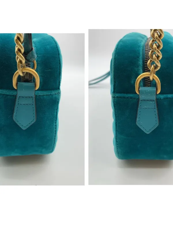 Gucci Teal Quilted Velvet GG Marmont Crossbody Bag - Image 15