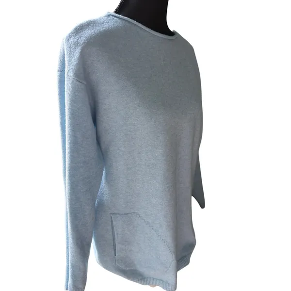 House of Tweed Baby Blue Sweater One Size Button Back Pockets Scotland - Image 5