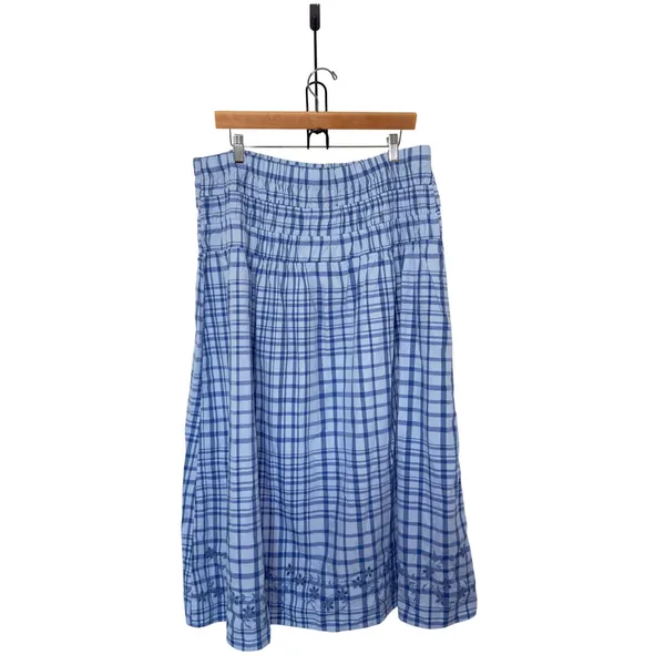 Free Assembly XL 16-18 Blue Plaid Smocked Waistband Embroidered Hem Cottagecore - Image 4