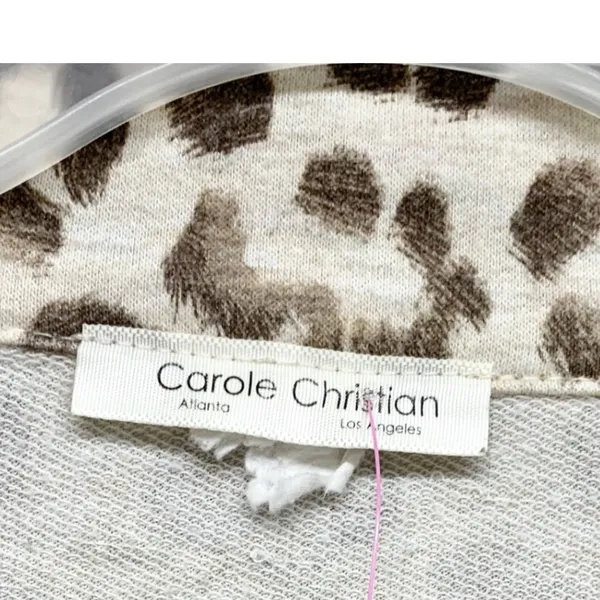 Carole Christian Leopard Print Tunic Women XL Brown Button Down French Terry‎ - Image 2