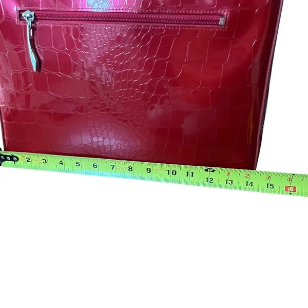 Beijo Shoulder Briefcase Bag Womens Lg Red Croc Embossed Faux Leather Tote Purse - Image 9
