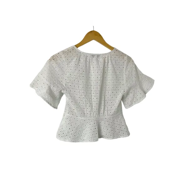 Madewell White‎ Eyelet Front Tie Top Size XXS - Image 3