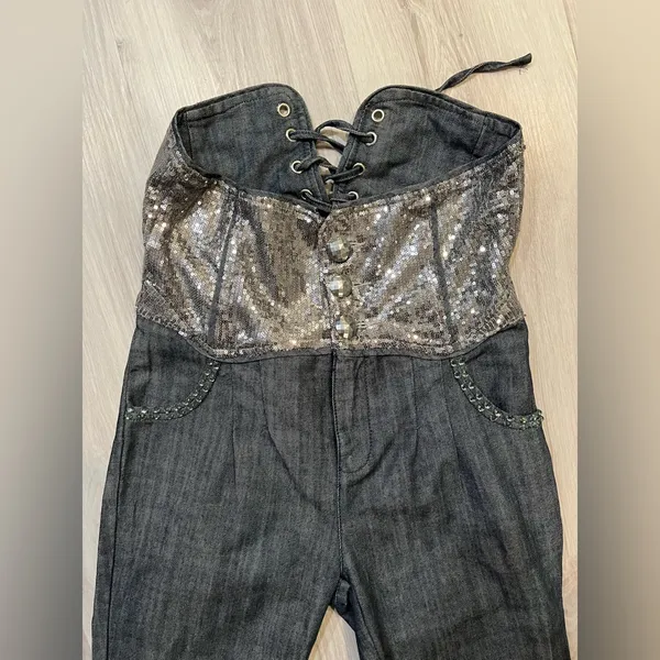 Sequin Denim Overalls‎ Gray Size L - Image 2
