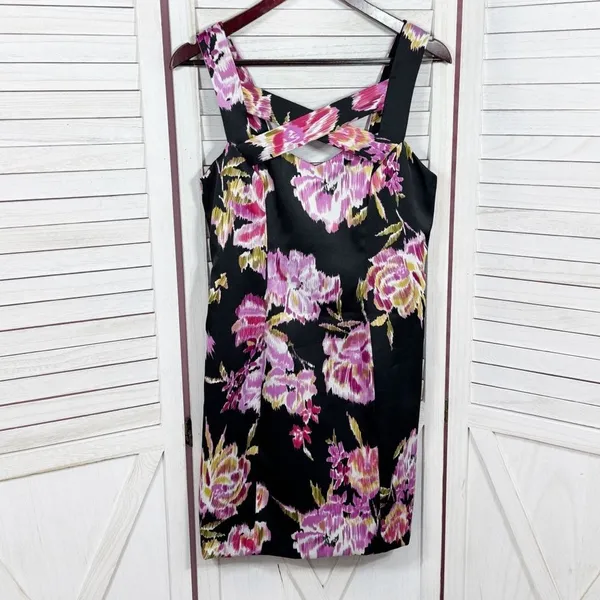 Cache Abstract Floral Cage Front Sleeveless Sheath Dress Black‎ Pink 12 - Image 8