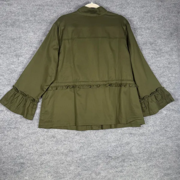 J. Jill Size-2X Women Utility Jacket Olive Green Ruffle Cotton Tencel - Image 2